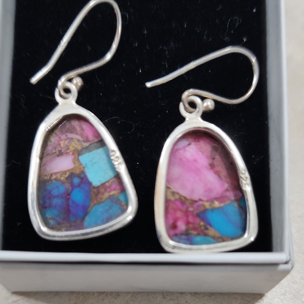 Vibrant KINGMAN DAHLIA TOURQUOISE Dangle Earrings - Picture 3 of 4